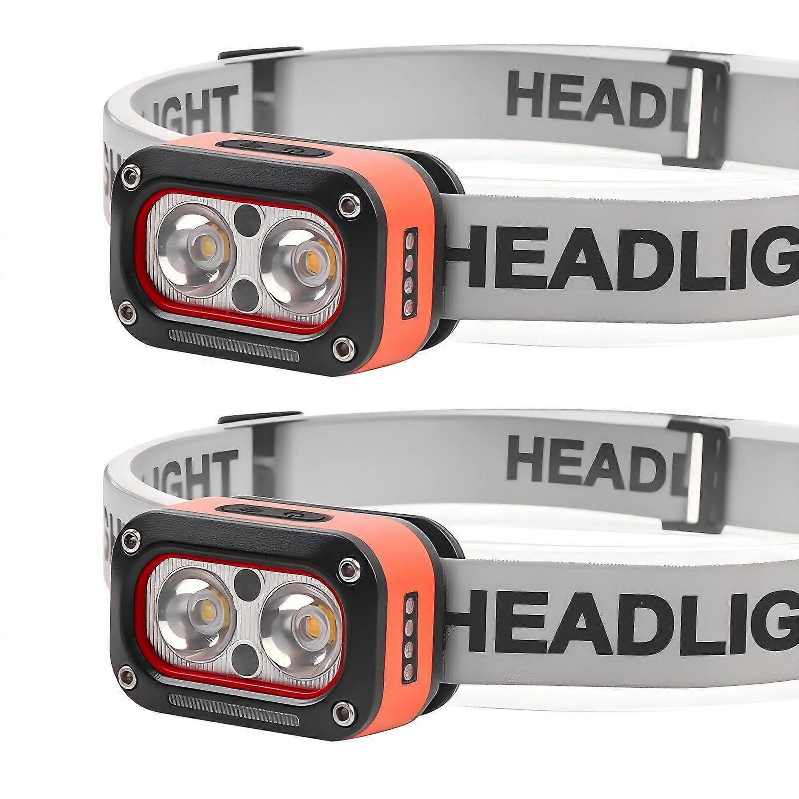 Headlamp Rechargeable, 2 Pack White Red Warm Light Headlamp, Waterproof Head Lights for Forehead, 5 Modes Motion Sensor Headlamps for Adults Rechargea