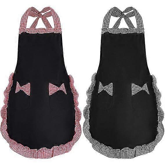 2 Cute Aprons, Black and Pink Aprons with 2 Pockets