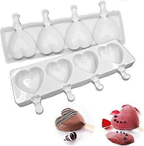 Popsicle Mold Silicone - 4 Cavity Homemade Ice Cream Mold - Heart Shaped Ice Cream Mold - Reusable Soft Silicone - For DIY Popsicles
