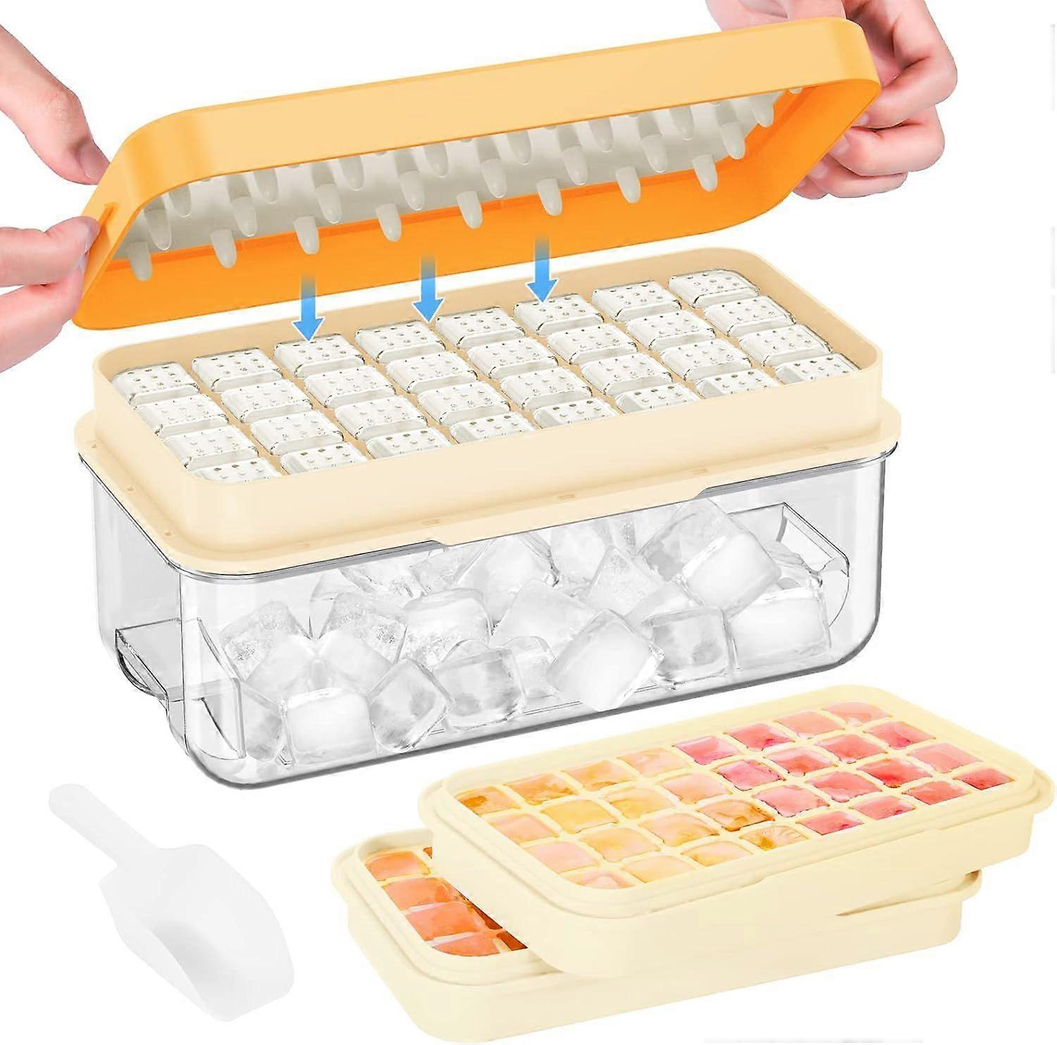 SQCLV Ice Cube Tray with Lid and Bin, Ice Trays for Freezer, Flexible Ice Cube Trays, Making 64 pcs Ice Cubes, Chilling Cocktail, Whiskey, Coffee, wit