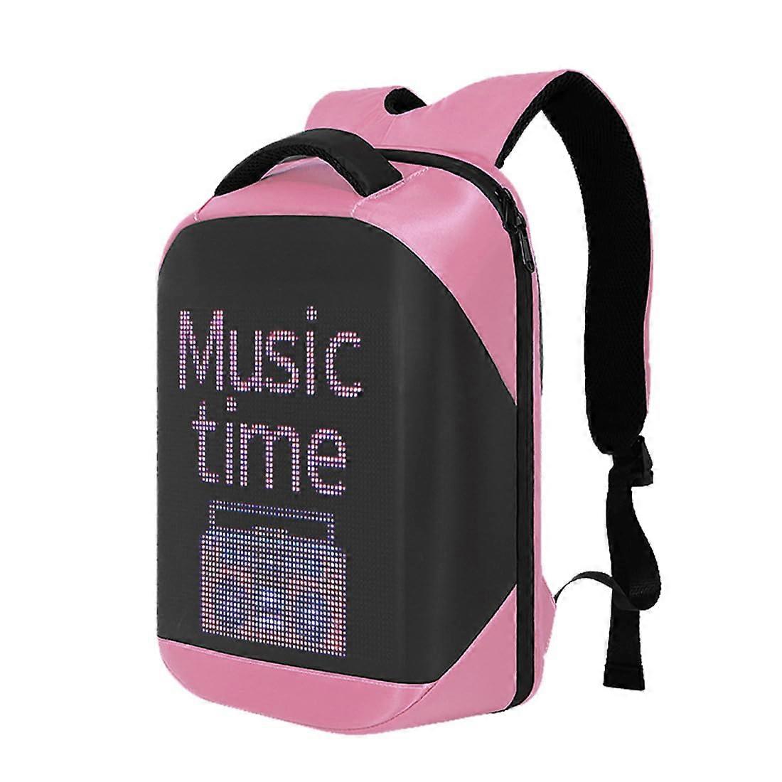 Smart DIY LED Backpack for Laptops, Pink Ergonomic Waterproof Design with Bluetooth Control and Full Color LED Screen