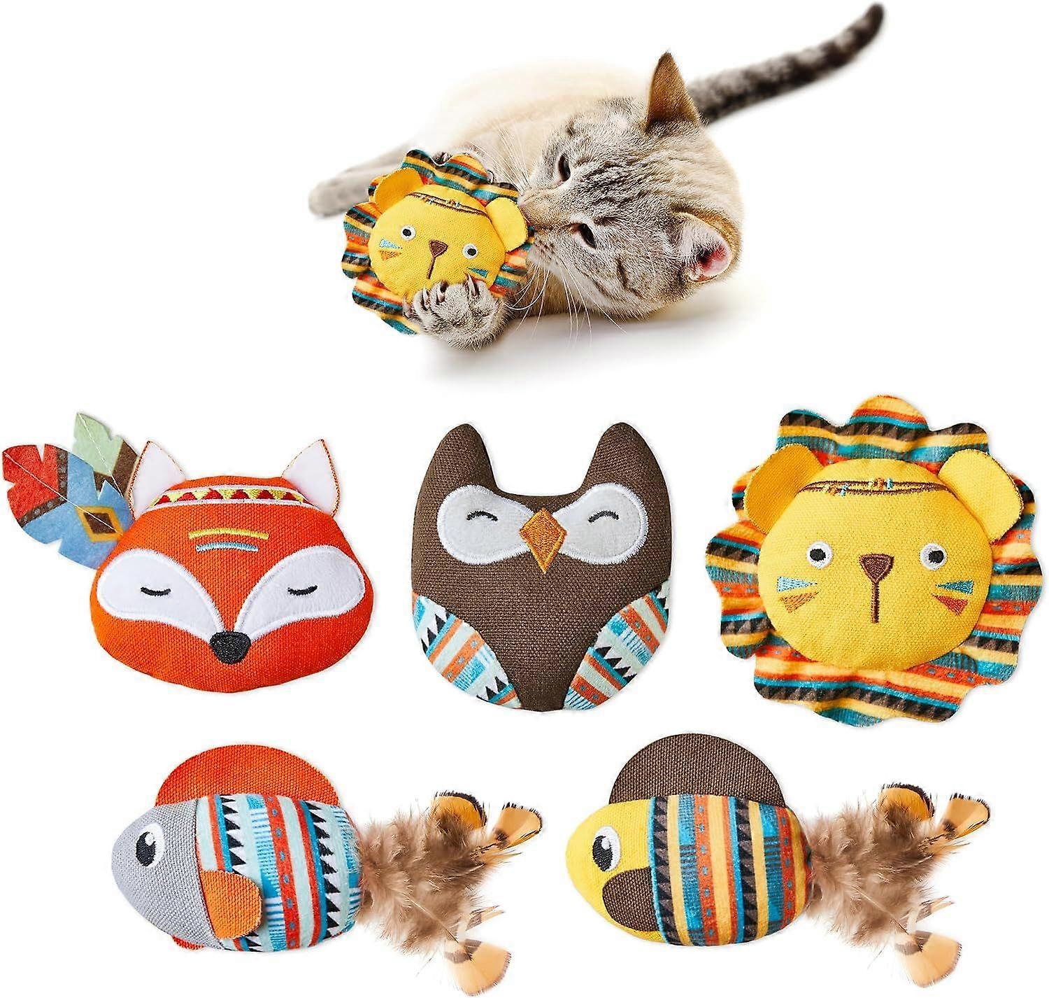 Potaroma Cat Toys Jungle Animals, 5 Pack Bite Resistant Catnip Toys, Interactive Cat Kicker Toys for Indoor Cats, Promotes Kitten Exercise, 3.5 Inches