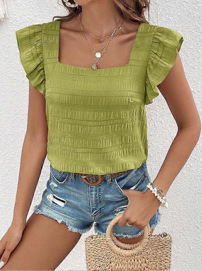 Women's Spring and Summer New Square Neck Ruffle Shirt Top