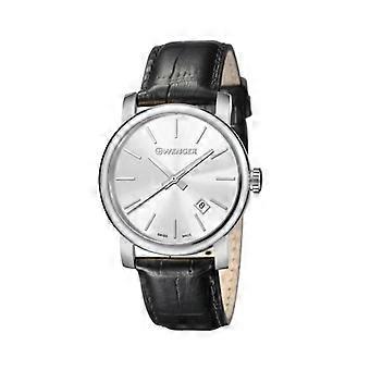 Horloge - Wenger - 01.1041.122 - Zwart leer - Zilver - 41 mm - 10 Bar