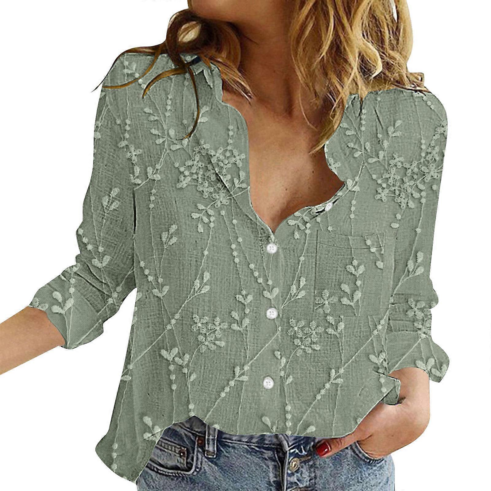 Naisten V-kaula-aukko Roll Up Sleeve Down Puserot Topit