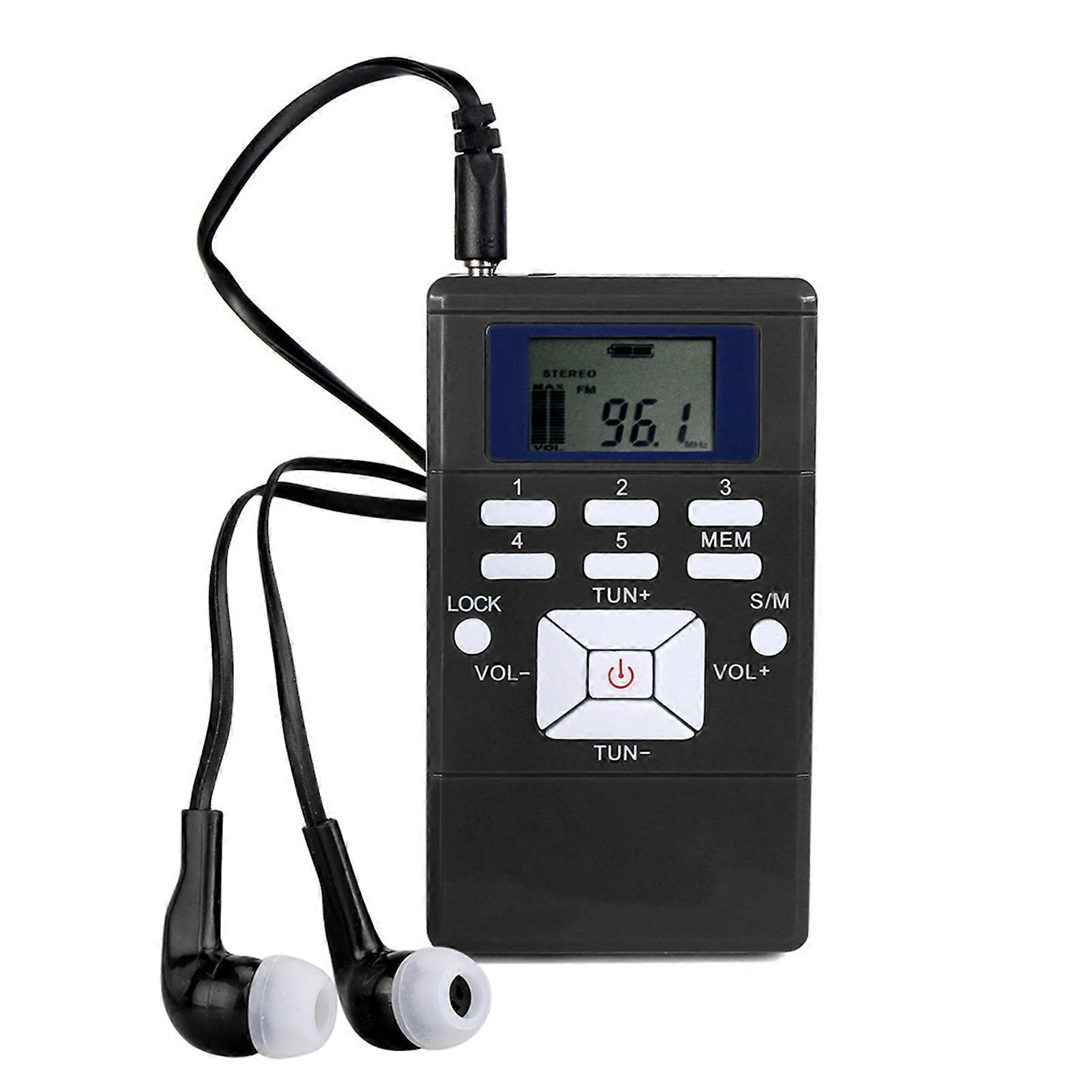 Portable FM Digital Radio Receiver 1.2-Inch Display Lightweight Compact Design Stereo Sound Includes Earphones Battery Not Include