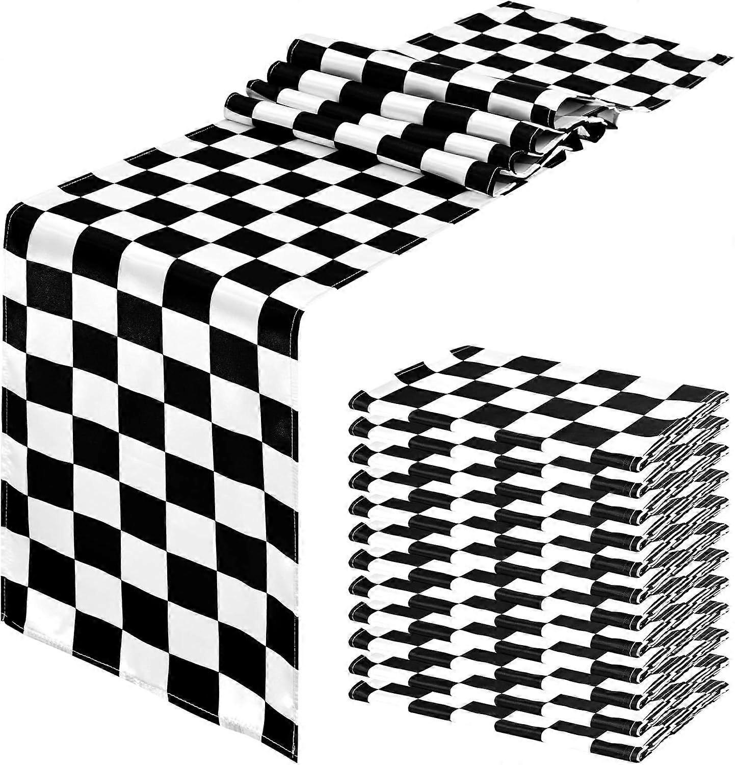 2025 Latest Model 12 Pack Checkered Table Runners, Polyester Classic Black and White Checkerboard