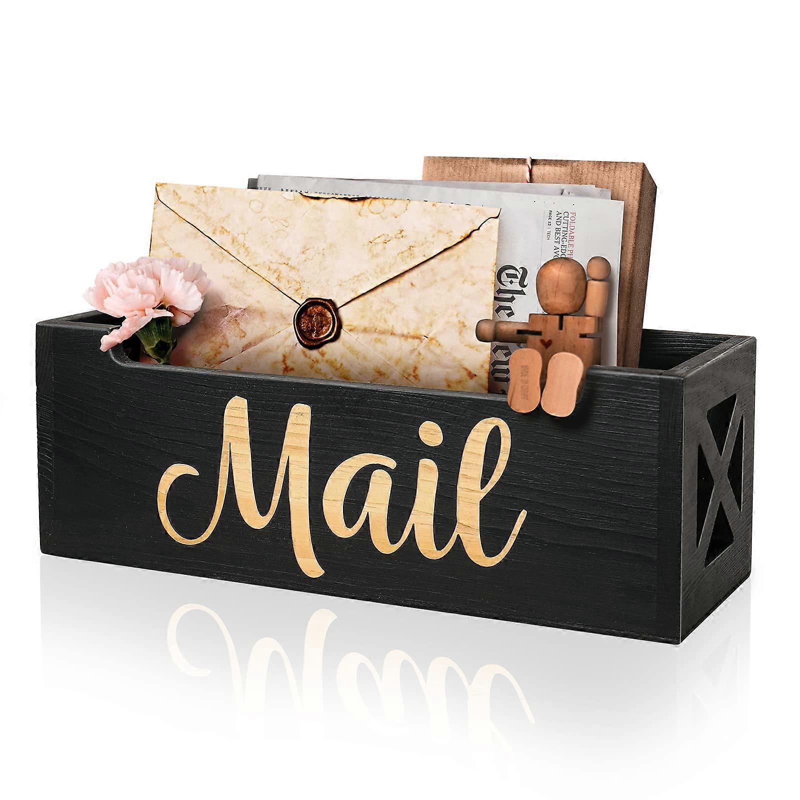 Mail Organizer Rustic Wooden Mail Holder Basket with Letter Tray for Desk and Wall Mount Home Office Storage Solution