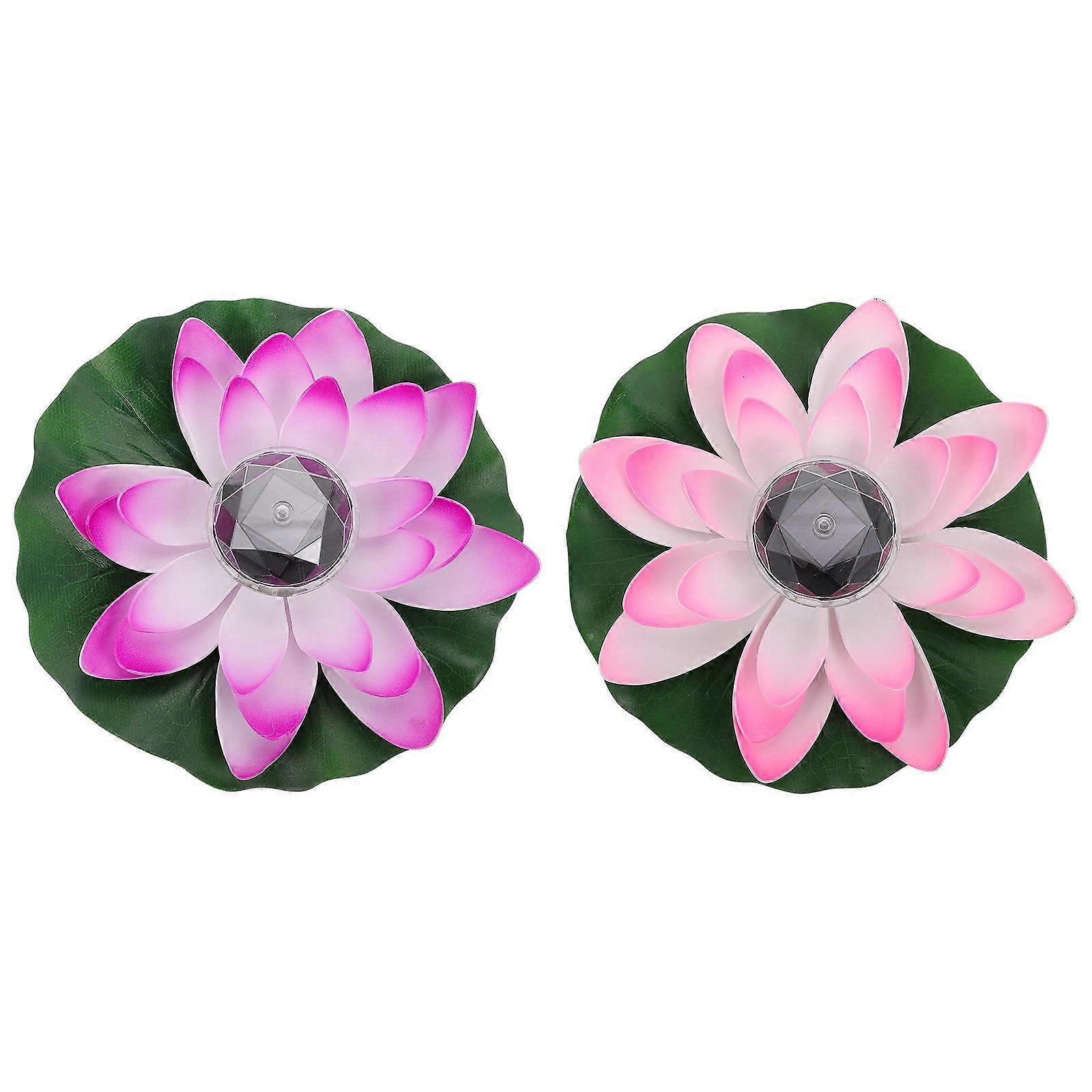 2Pcs Solar Lotus Lamps Decorative LED Lotus Lights Vivid Wishing Lotus Light