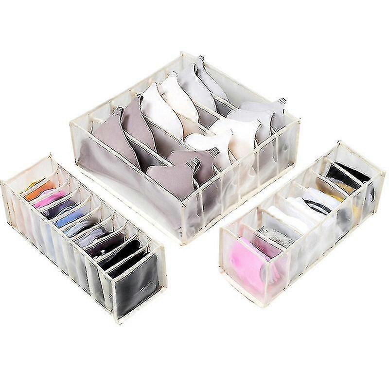 下着ブラオーガナイザー収納ボックス-靴下スカーフ引き出し用3個セット-ベージュ