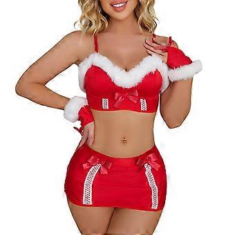 Frauen Dessous Babydoll Sets Cosplay Uniform Kostüm Dessous Set Minirock mit Hosenträgern Krawatte für Nachtwäsche Party Outfits Rot XL
