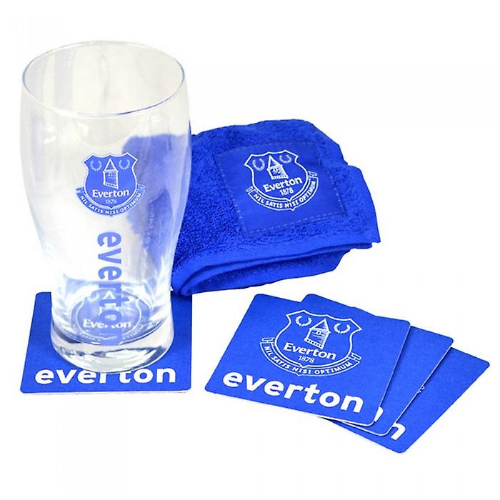 Everton FC Official Wordmark Mini Football Bar Set (Pint Glass, Towel & Beer Mats)