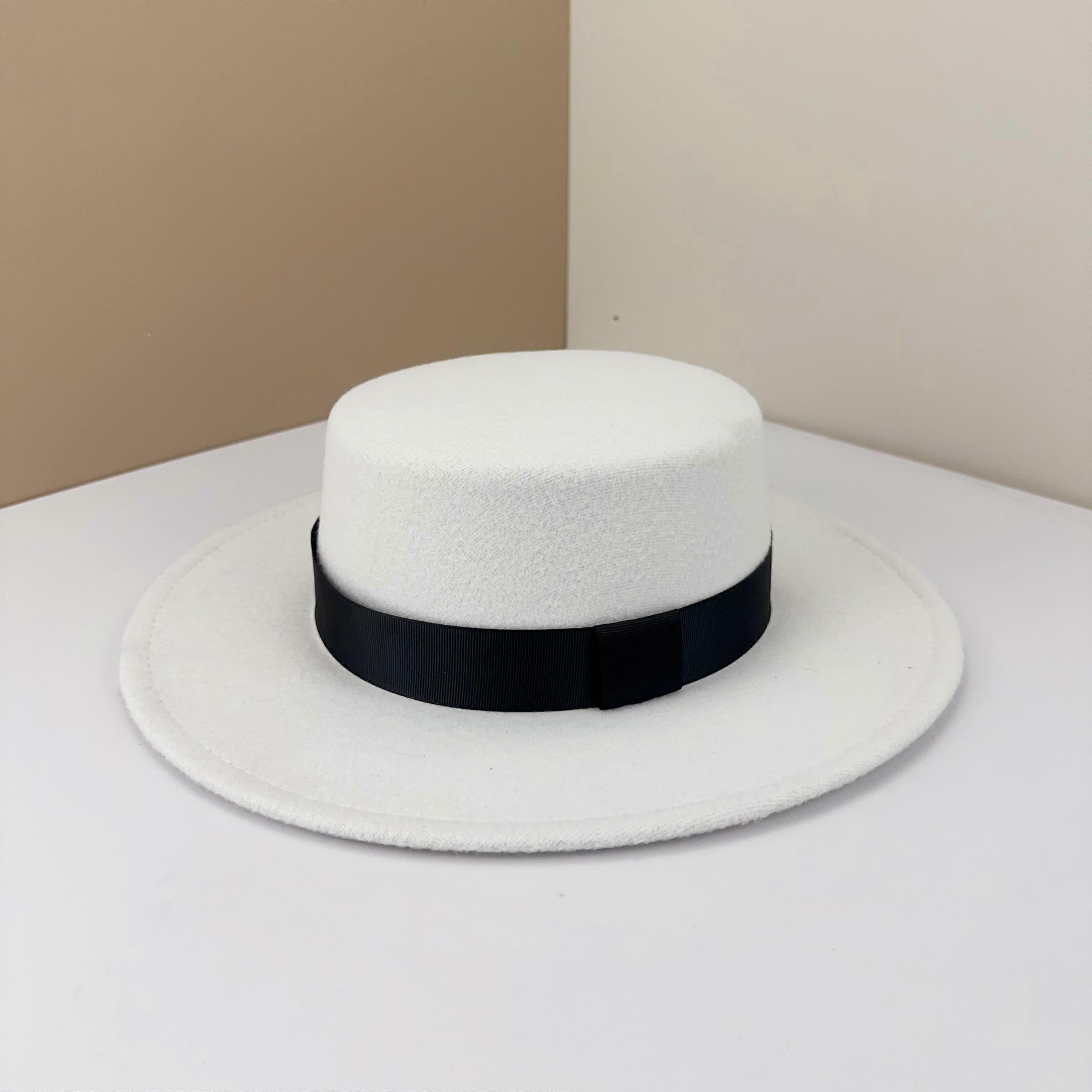 Top Hat British Black Flat Top Hat Hepburn Gentleman Jazz Hat Flat Brim Woolen Wide Brim Men'S And Women'S Hats