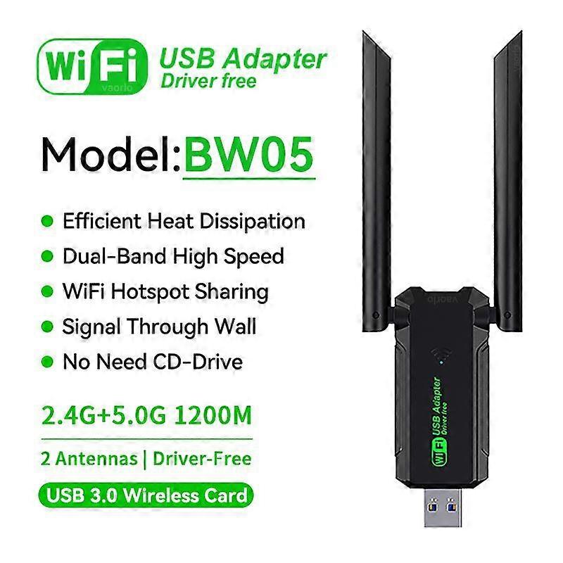 VAORLO Dual Band 1200Mbps WiFi USB-sovitin 2.4G + 5Ghz Wi-Fi-sovitin USB3.0 nopea langaton
