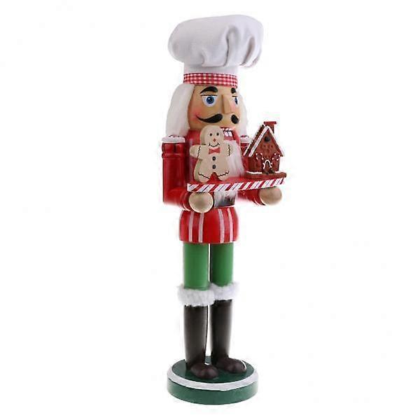 2x Exquisite Christmas Hand Painted Wood Nutcracker Cook W/Tray Walnut Puppet