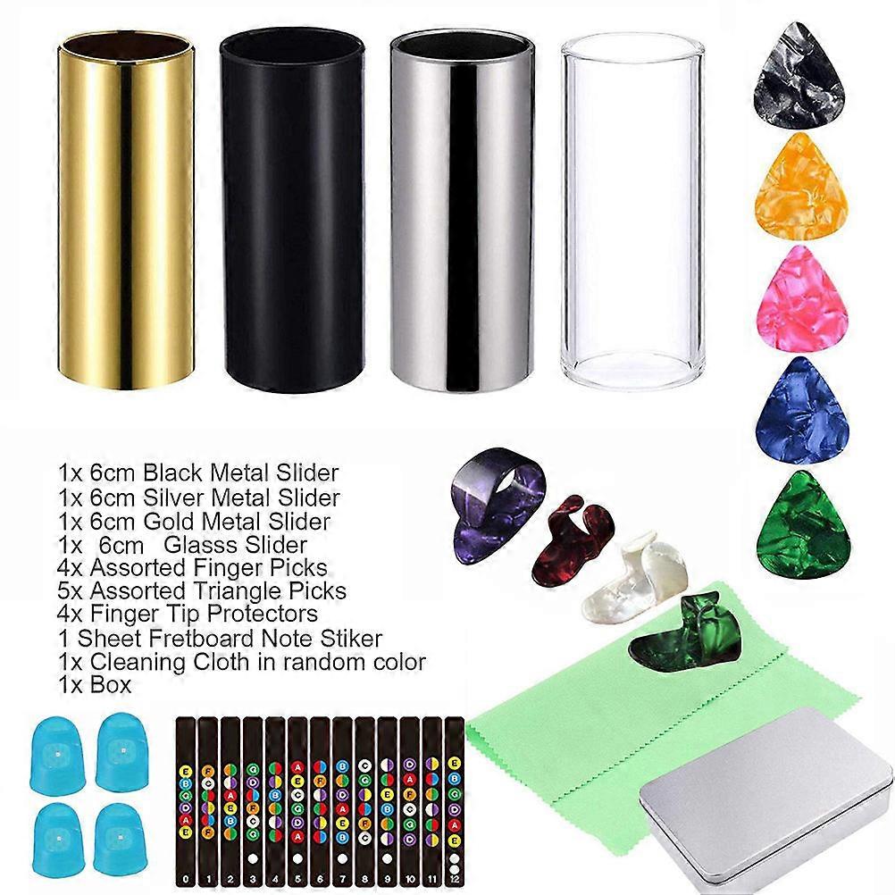 21pcs Guitar Finger Picks Set with Thumb Picks, Metal Slides & Storage Box – Lightweight, Durable Accessories for Acoustic, Electric & Bass Guitars