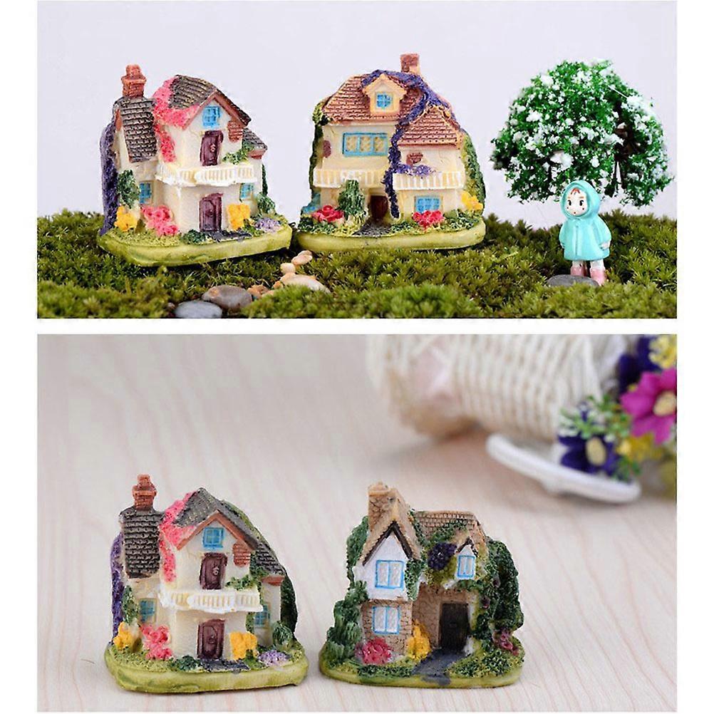 Tiny Figurines Resin Figurine Craft Miniature Villa For Diy Decorative Gardening Assorted Color 4Pcs