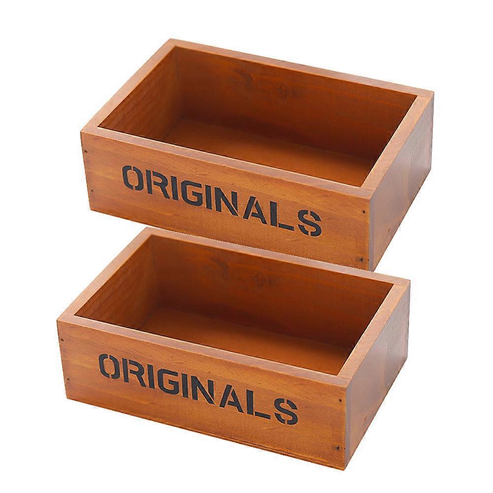 Retro Flower Pot Planter For Succulents Wood Material Storage Box Light Brown Desk Decorative 2Set