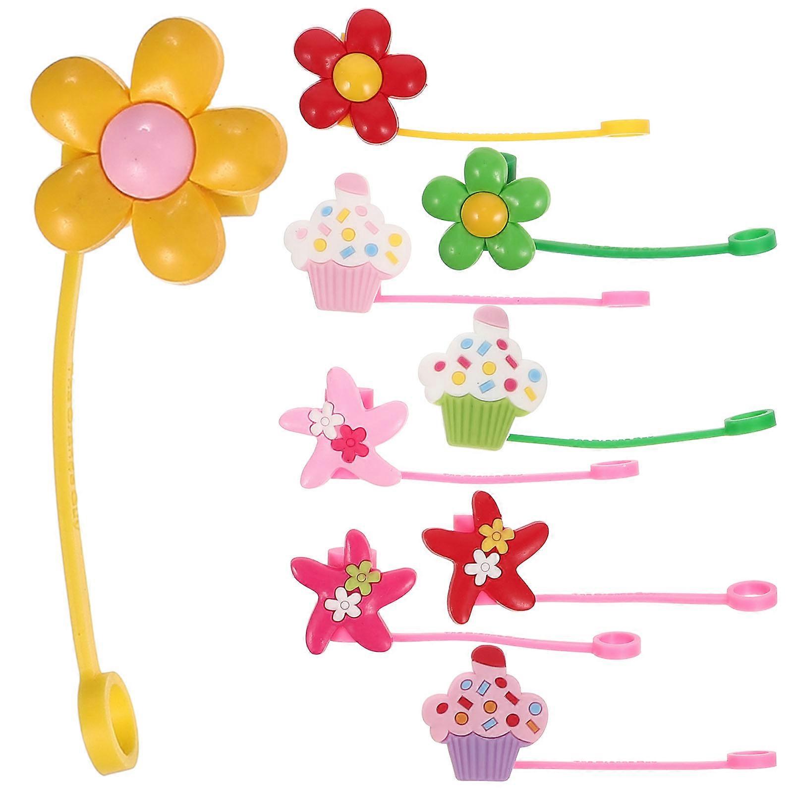 Cute Appearance Cartoon Straw Covers Dust-Proof Sealing Decoration Distinction Reusable 9Pcs For Party Beverage Use