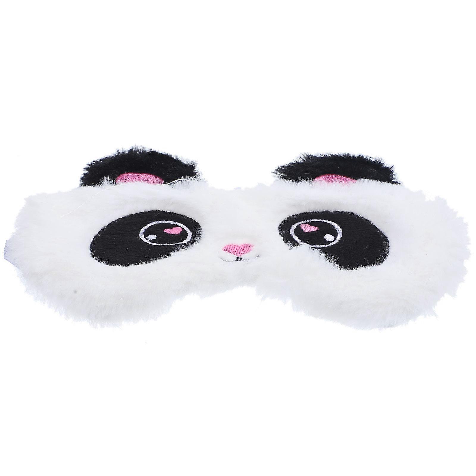 Funny Sleeping Mask for Kids Cartoon Panda Plush Light Blocking 18.5x9cm White 1Set