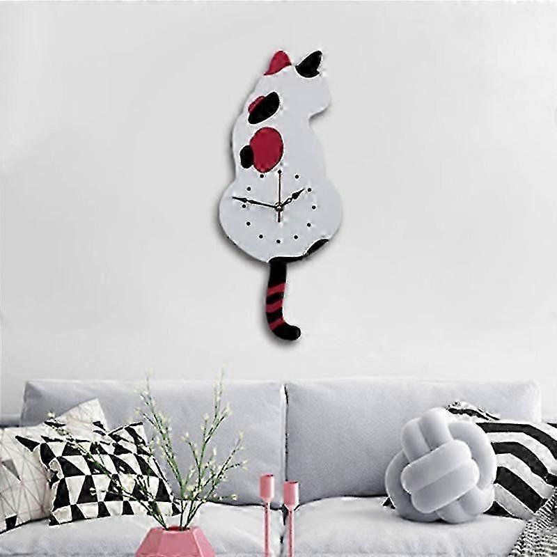 Creative Cat Shape Pendulum Wall Clock Decorative Acrylic Wall Clock with Swing Tail Home Decor Silent Scanning Movement