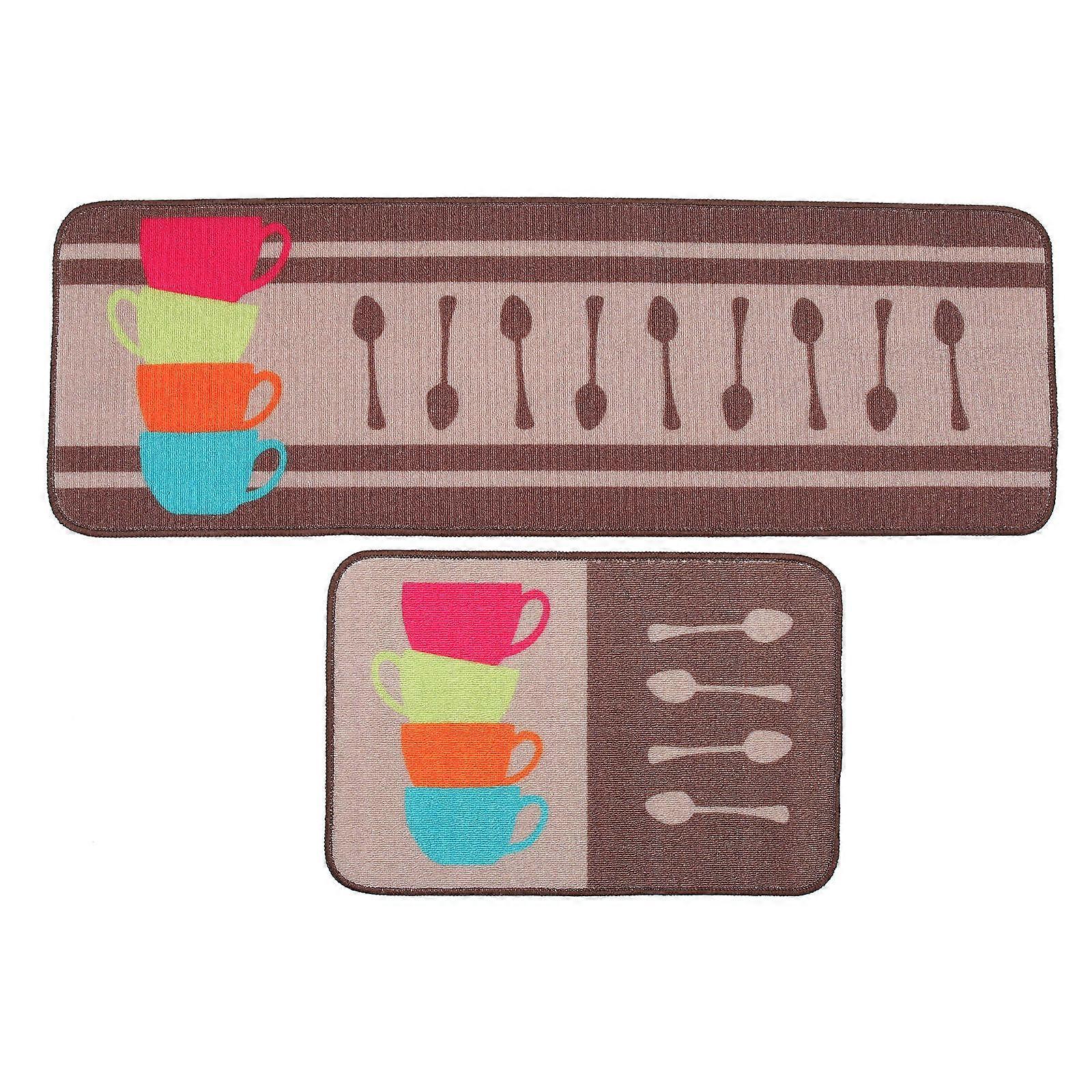 Small Kitchen Rug Floor Mat Non-Slip Foot Pad Indoor Use Polyester 2Pcs