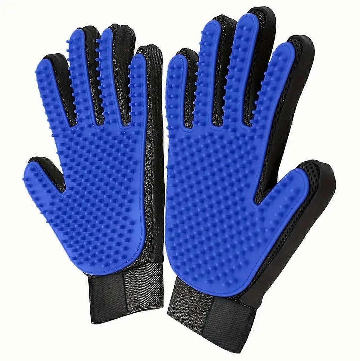 Pet Care Gloves For Cats And Dogs, Soft Brushing Gloves With Soft Rubber Surface, Blue