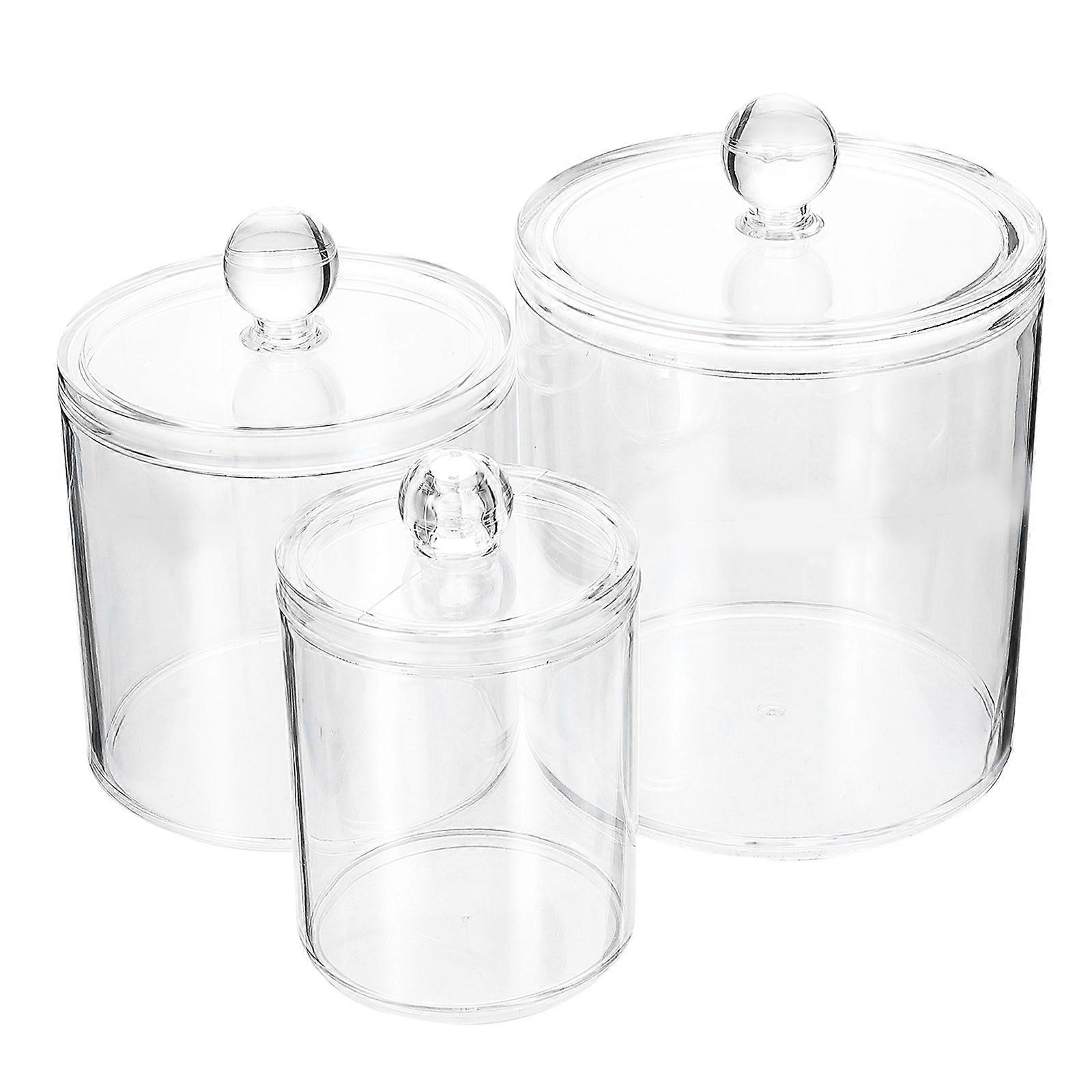 Bathroom Jars Cotton Swab Holder Clear Storage Jar Home Users Transparent 15x11x11cm Tidy and Clean Organization 3Set