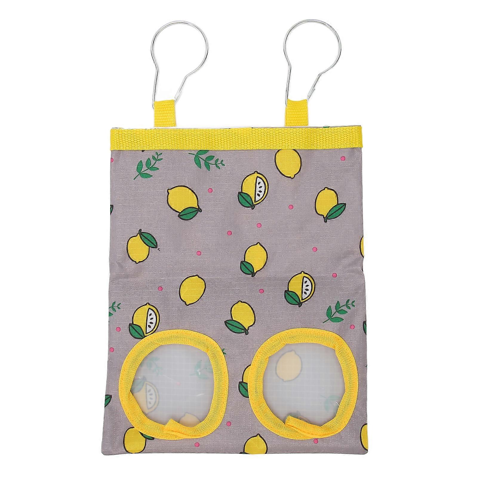Pet Hanging Hay Feeder Bag with Holes Lemon Pattern Small Animal Hay Feeding Bag for Rabbit Guinea Pig 2 Holes