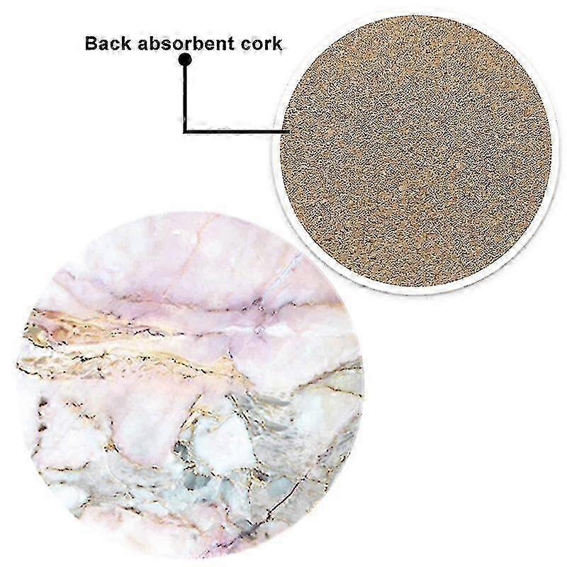 Round Marble Pattern Coasters - Absorbent Stone Drink Coaster Set With Ceramic Stone And Cork Base