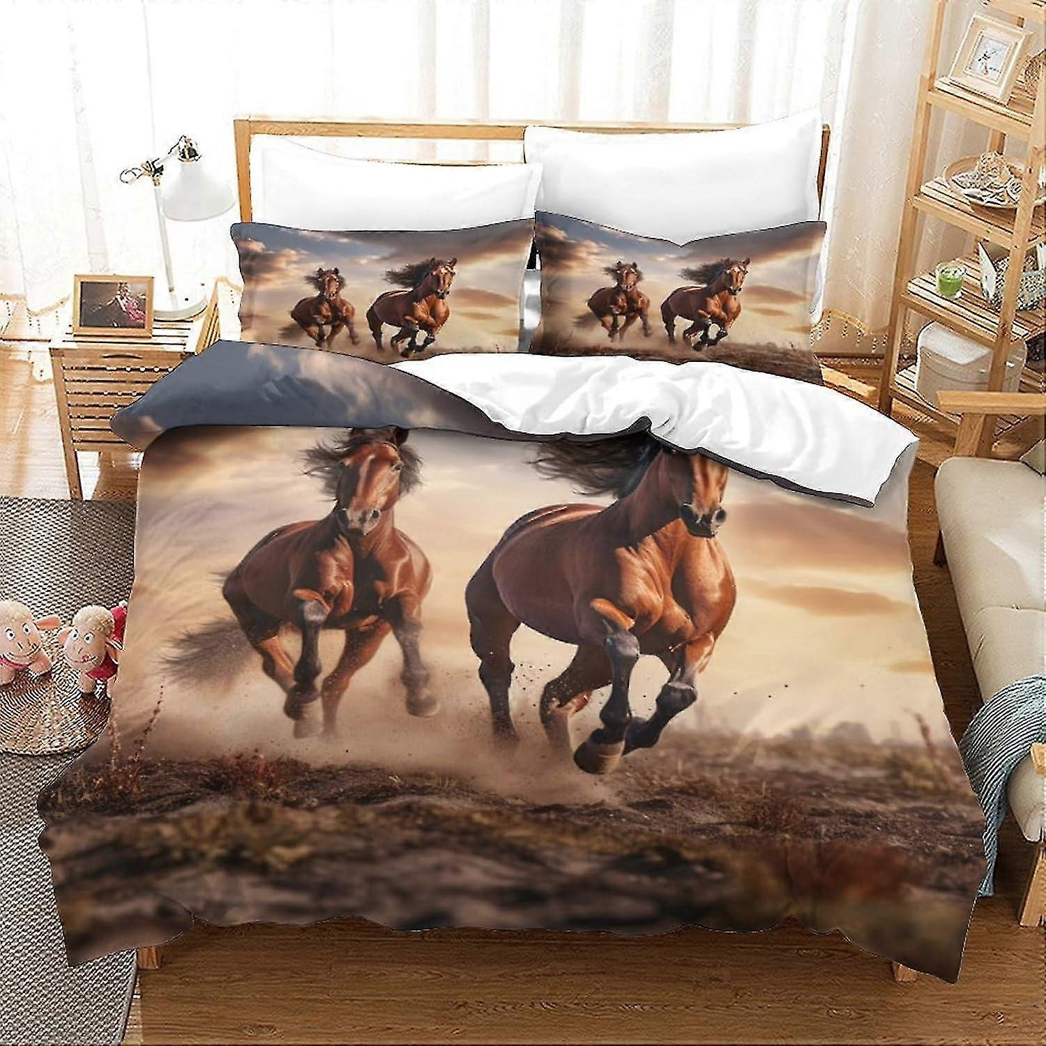 Horse Pattern Duvet Cover Set Soft Microfiber Bedding Set for Adults Teens Kids 3Pcs with Zipper Closure for Home Decor (Mare, King)