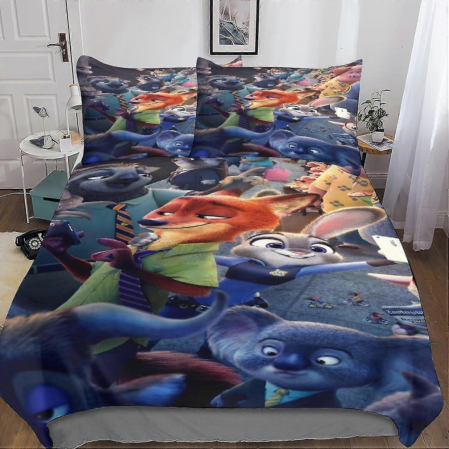3D Bedding Set with Judy Hopps & Nick Wilde Print, Soft Microfiber Duvet Cover with Pillowcases, 3 Pieces