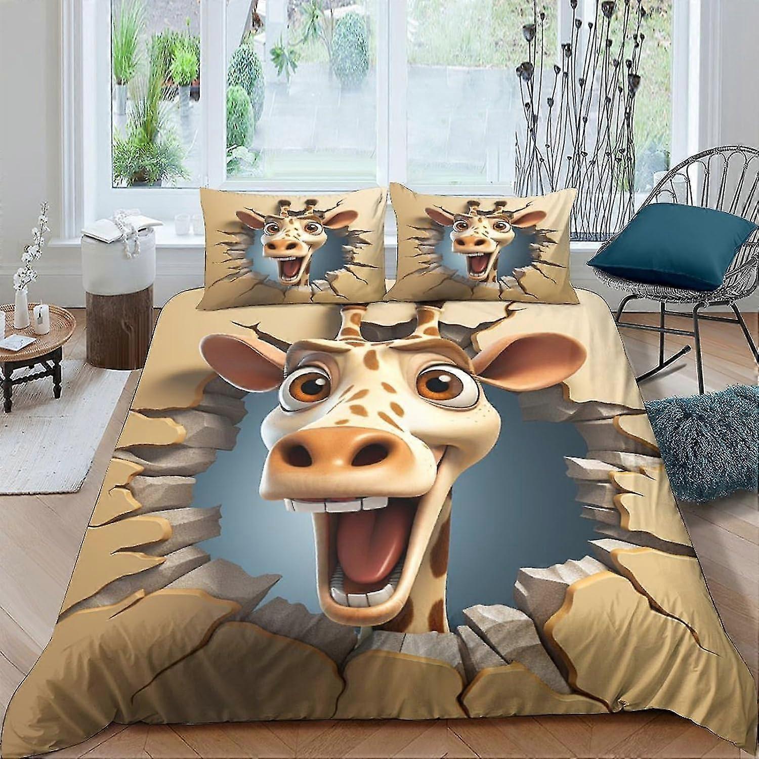 Conjunto de cama de girafa respirável macio capa de edredão com 3 peças de capa de edredom estilo engraçado e fronhas