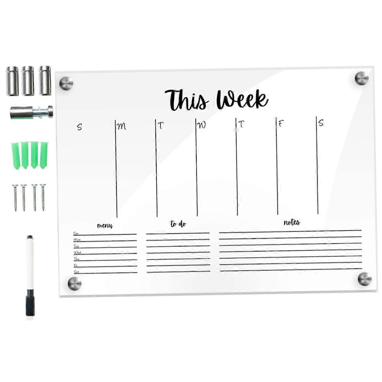 1Piece Weekly Planner Erasable Transparent Memo Board with Pins Whiteboard Marker for Office Home School and for Creative Notes