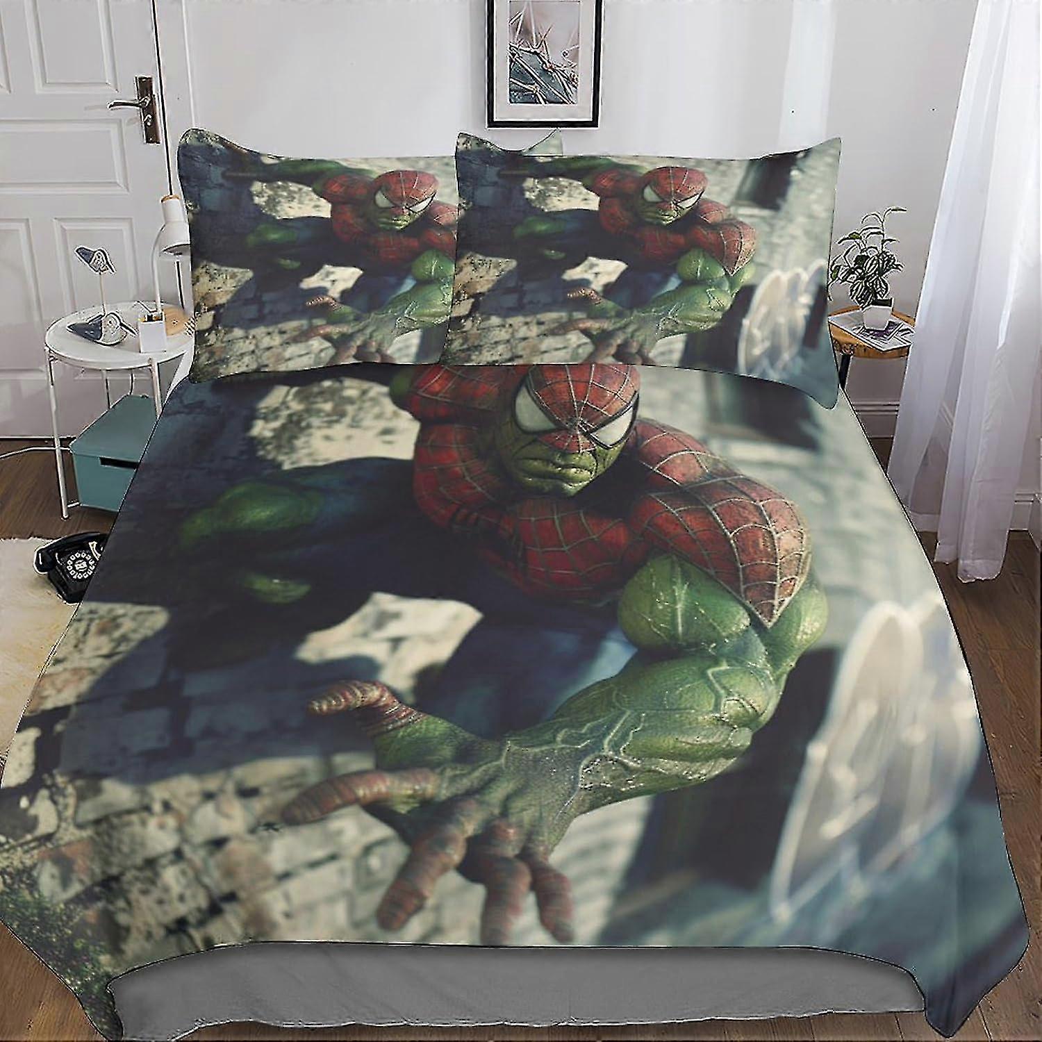 3D Printed Spider-Themed Duvet Cover Bedding Set 3 Pieces with Microfiber Hidden Zipper and Pillowcases for Boys