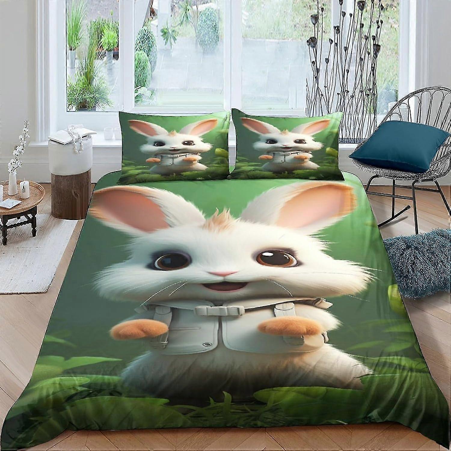 Djur Kanin Täcke Överdrag 3 Piece Set Allergivänlig Mjuk Microfiber Påslakan Set Easy Care Sängkläder Set med matchande kudde