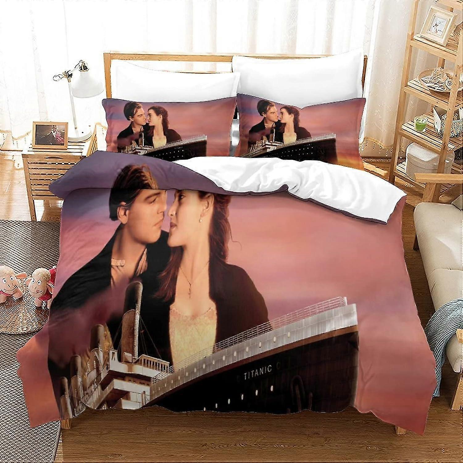 3D Printed Quilt Cover Set Inspired by Titanic Movie Design, Soft Microfiber with Hidden Zipper for King Size