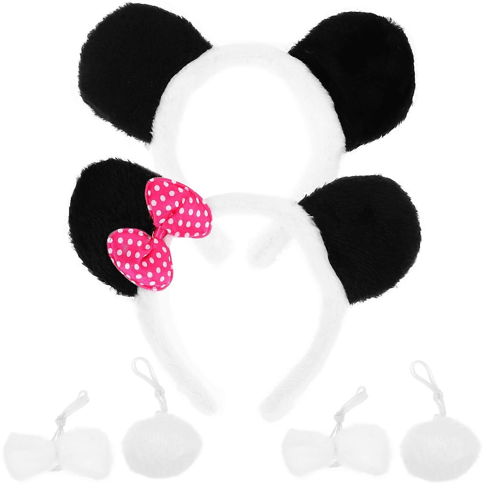 Panda Costume Accessories Set for Women – 2 Sets with Ears Headbands, Bow Ties, Tails for Halloween Cosplay Parties and Themed Events – Durable Design
