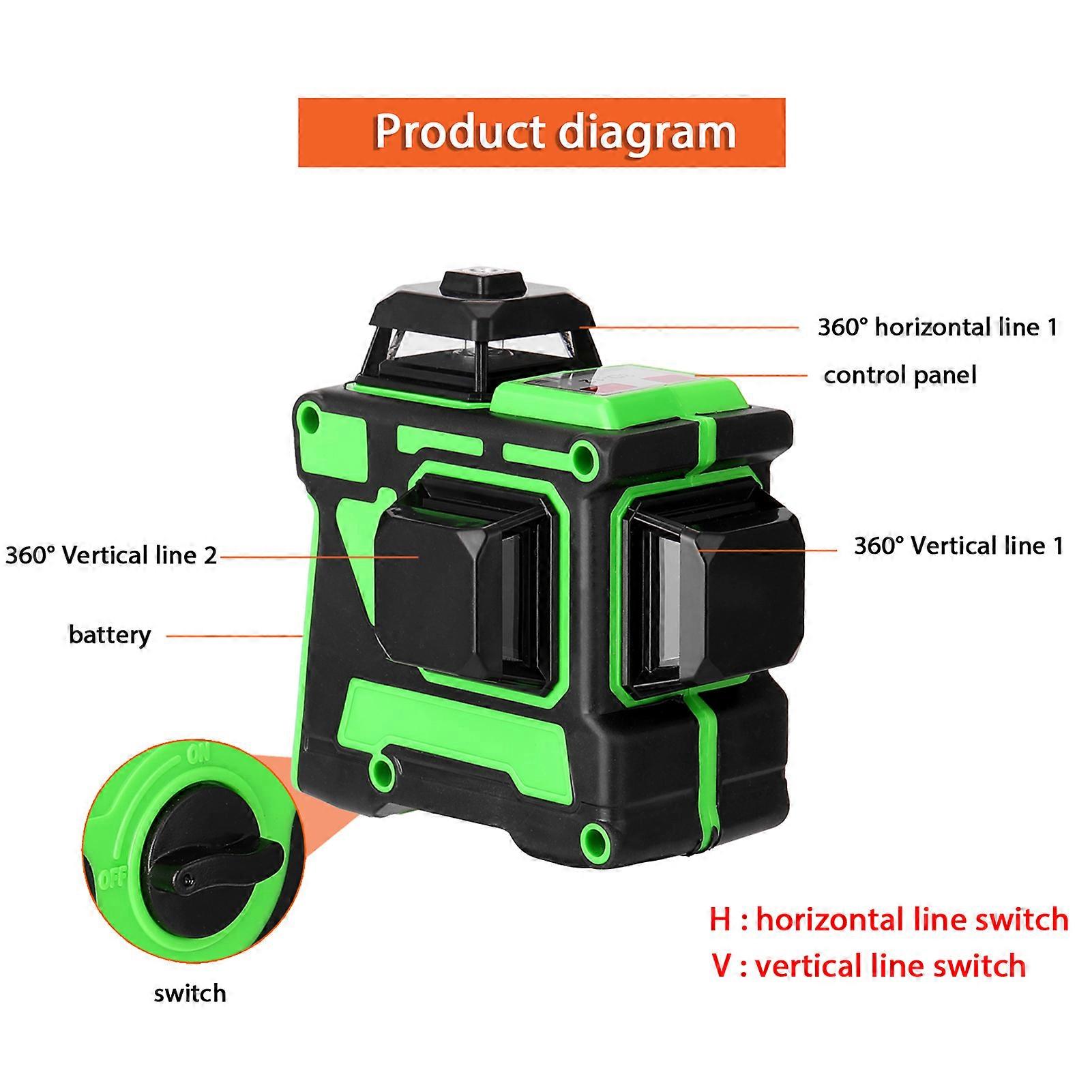 Multifunctional 3D 12 Lines Laser Level Tool Vertical Horizontal Lines with Self-leveling Function