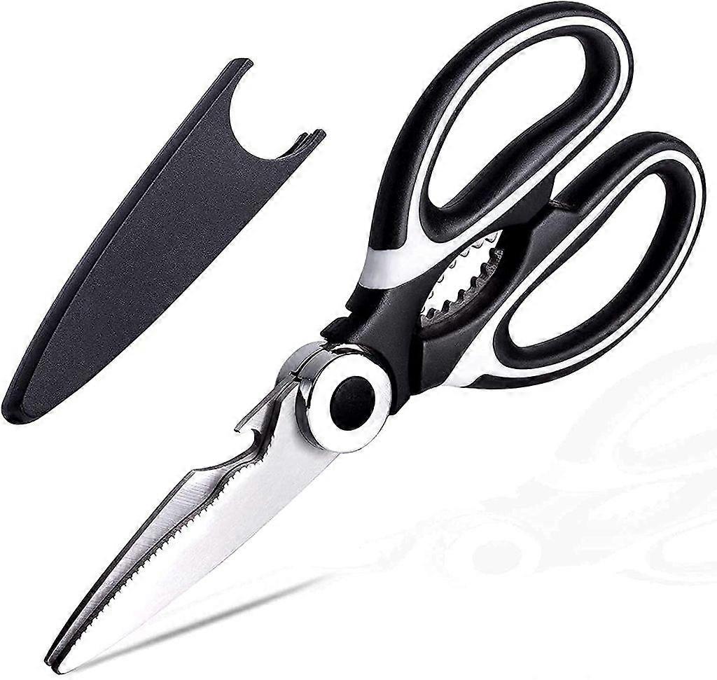 Heavy-Duty Stainless Steel Kitchen Scissors: Multi-Purpose (Poultry, Fish, Bones), with Cover – Dishwasher Safe (Black)