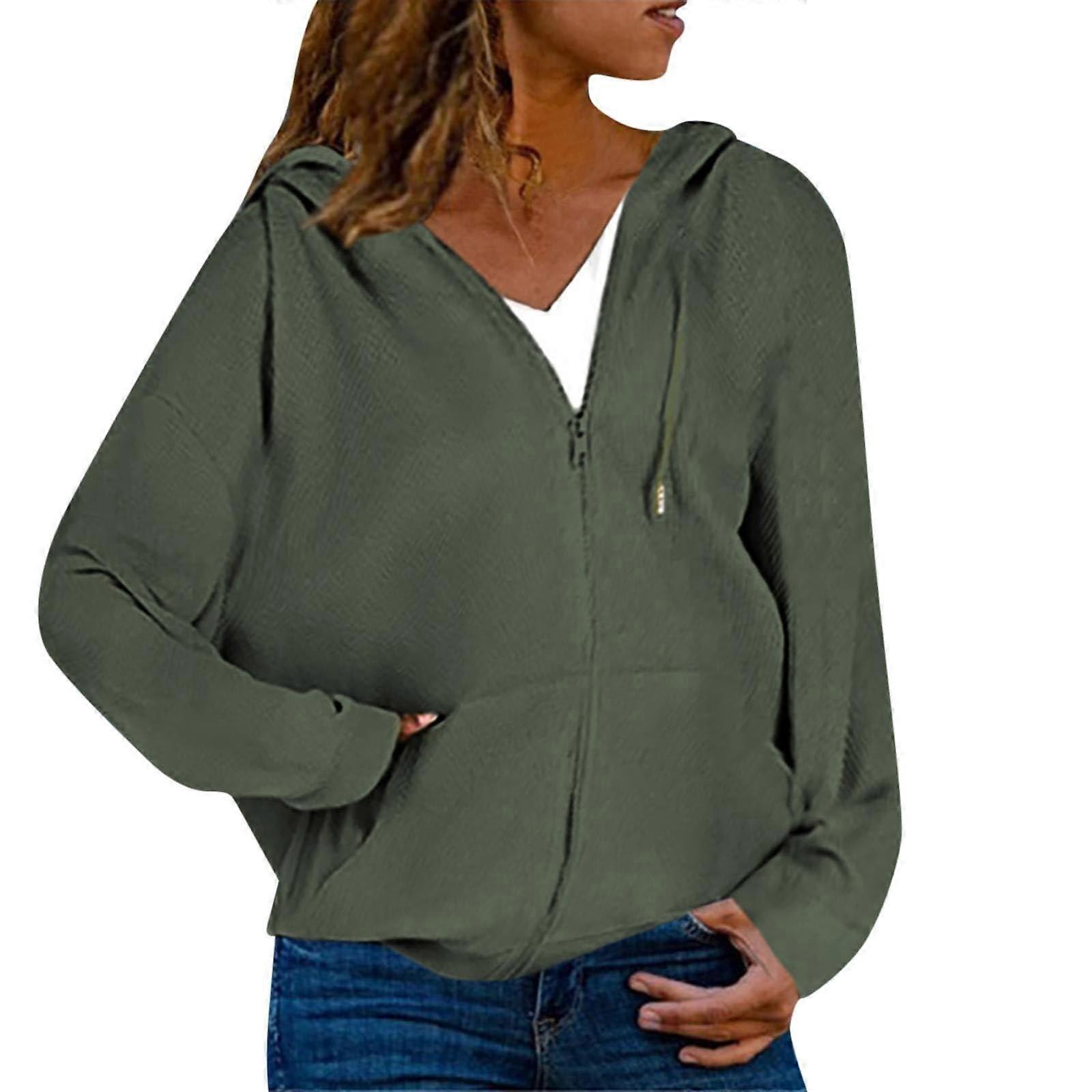 Women's Casual Sweat Jacket Hooded Pullover Zip Front Green 4XL Outdoor Sweatshirt Basic Top