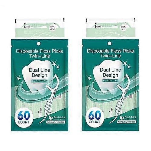 Individually Packed Dental Floss Sticks, Pack of 120, Mint Flavor, Twin Lines Cleaning