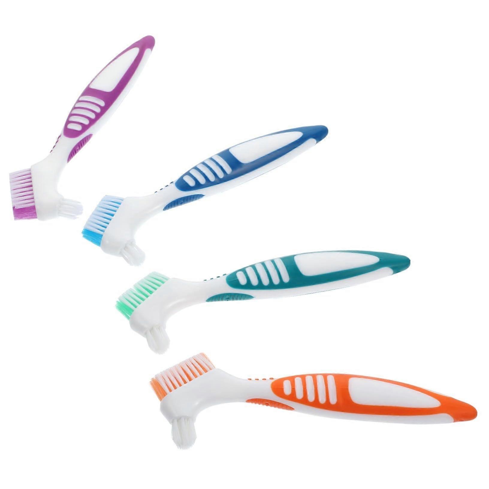 デンタルケア用義歯ブラシ、双頭歯ブラシ、鮮やかな色、取り外し可能な義歯用の効果的なクリーニングツール