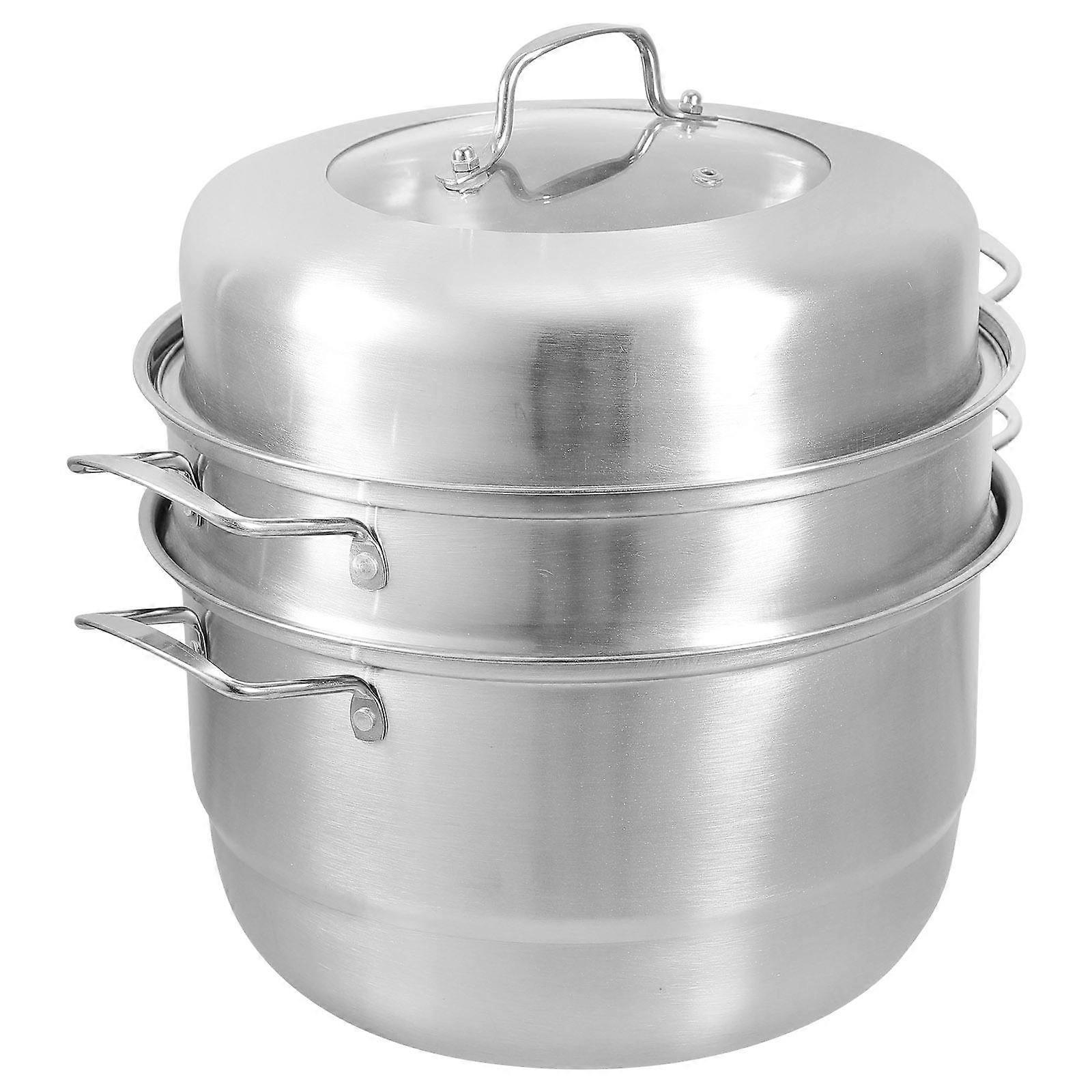 Kitchen Steamer Vegetable Steamer Cooker Multi Layer Design Round Shape Silver Color 28X30CM Hot Pot 1Set