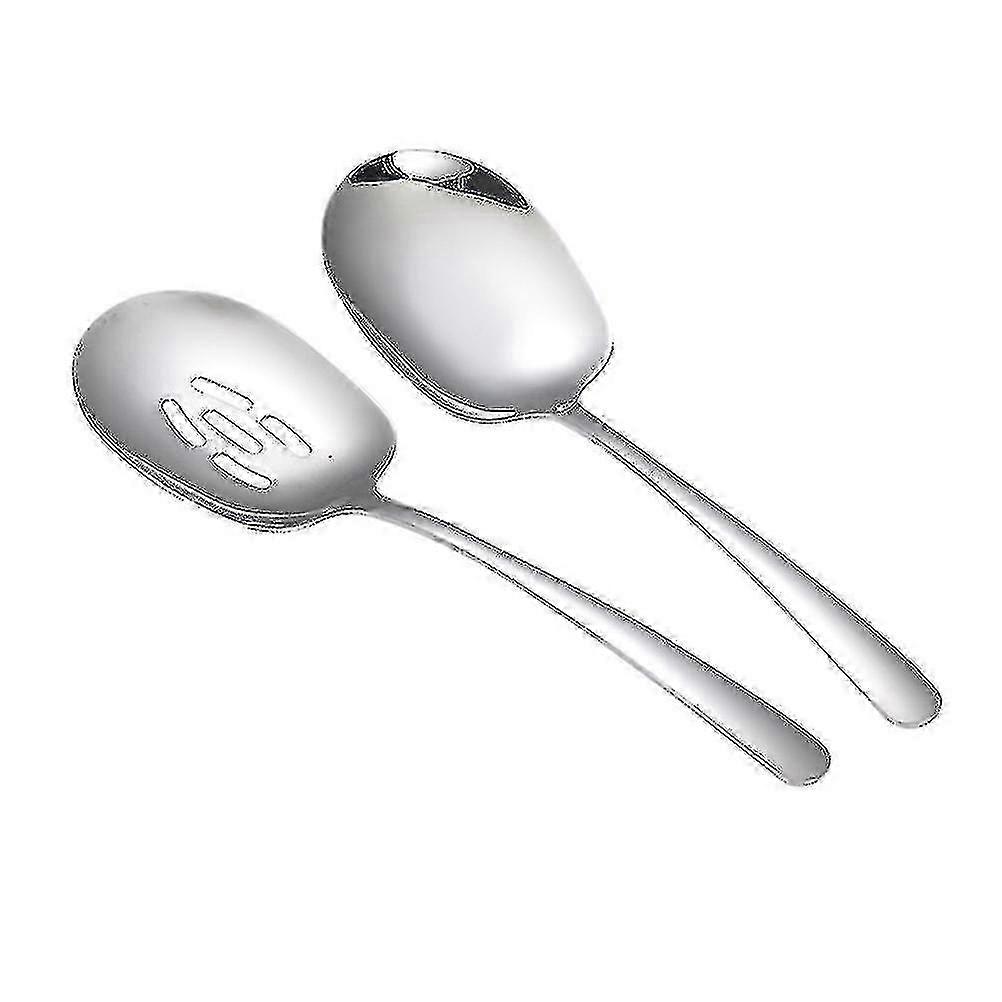 2pcs Stainless Steel Serving Spoons Self-Serve Scoops (Silver)