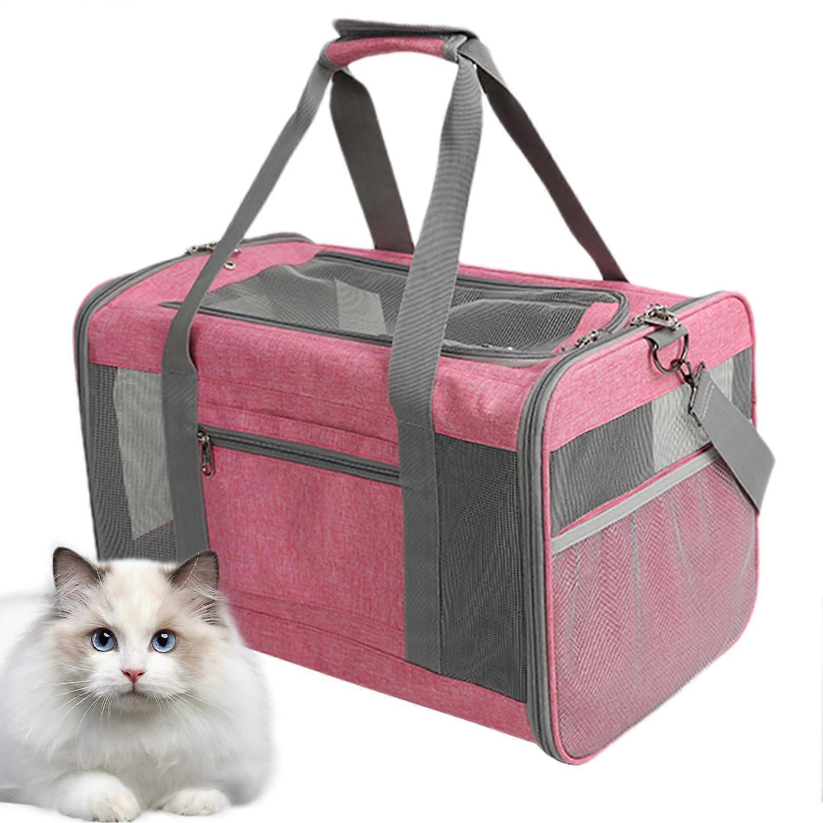 Folding Cat Carrier Bag, Collapsible Dog Carrier Bag, Breathable Pet Backpack for Outdoor Camping, Park Picnics, Garden Outings, and Travel in Pink