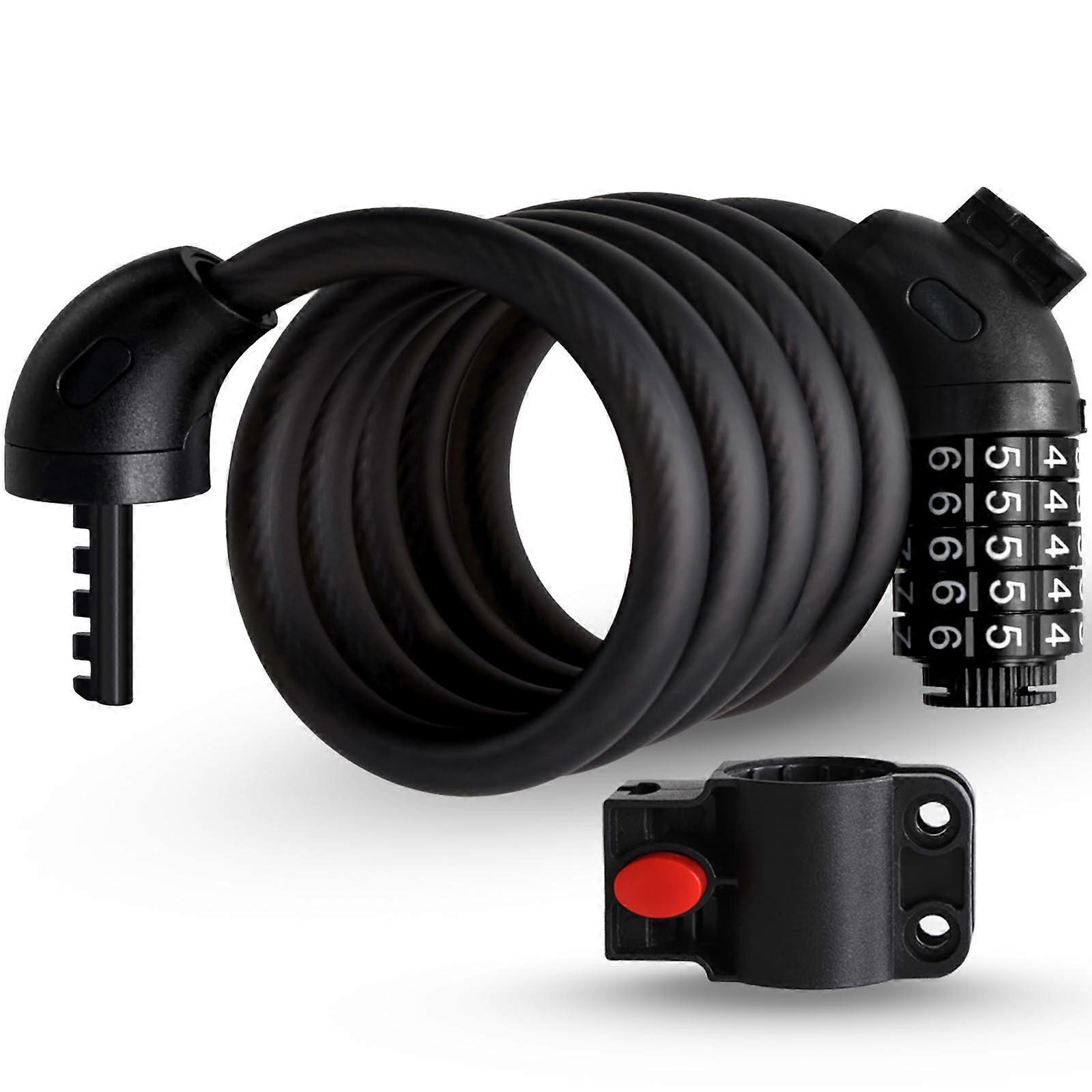 150 cm/12 mm Bicycle Lock with 5Digit Combination, Thickened Steel Cable, PVC, Matte Finish
