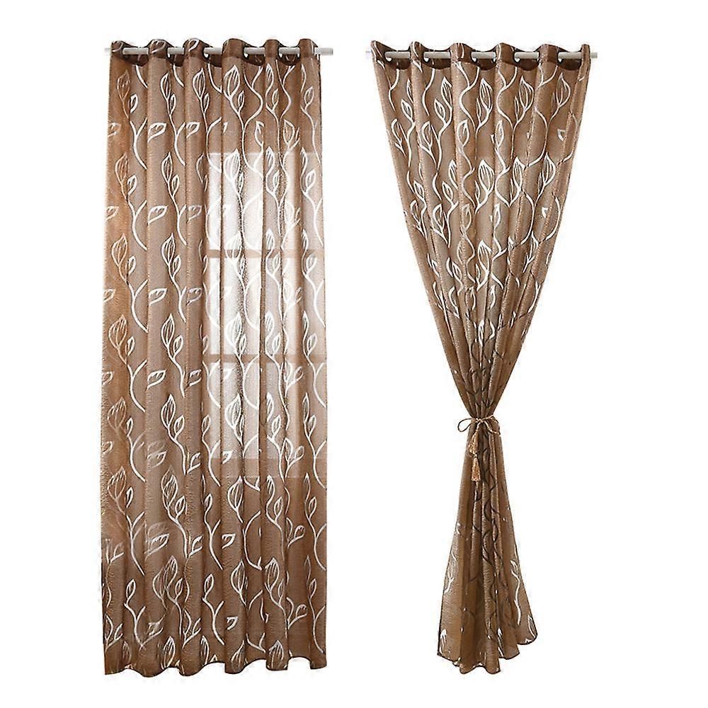 Curtains Printed Leaf Design Polyester Window Screening Fashion Single Side For Cafe Shop 2Pcs