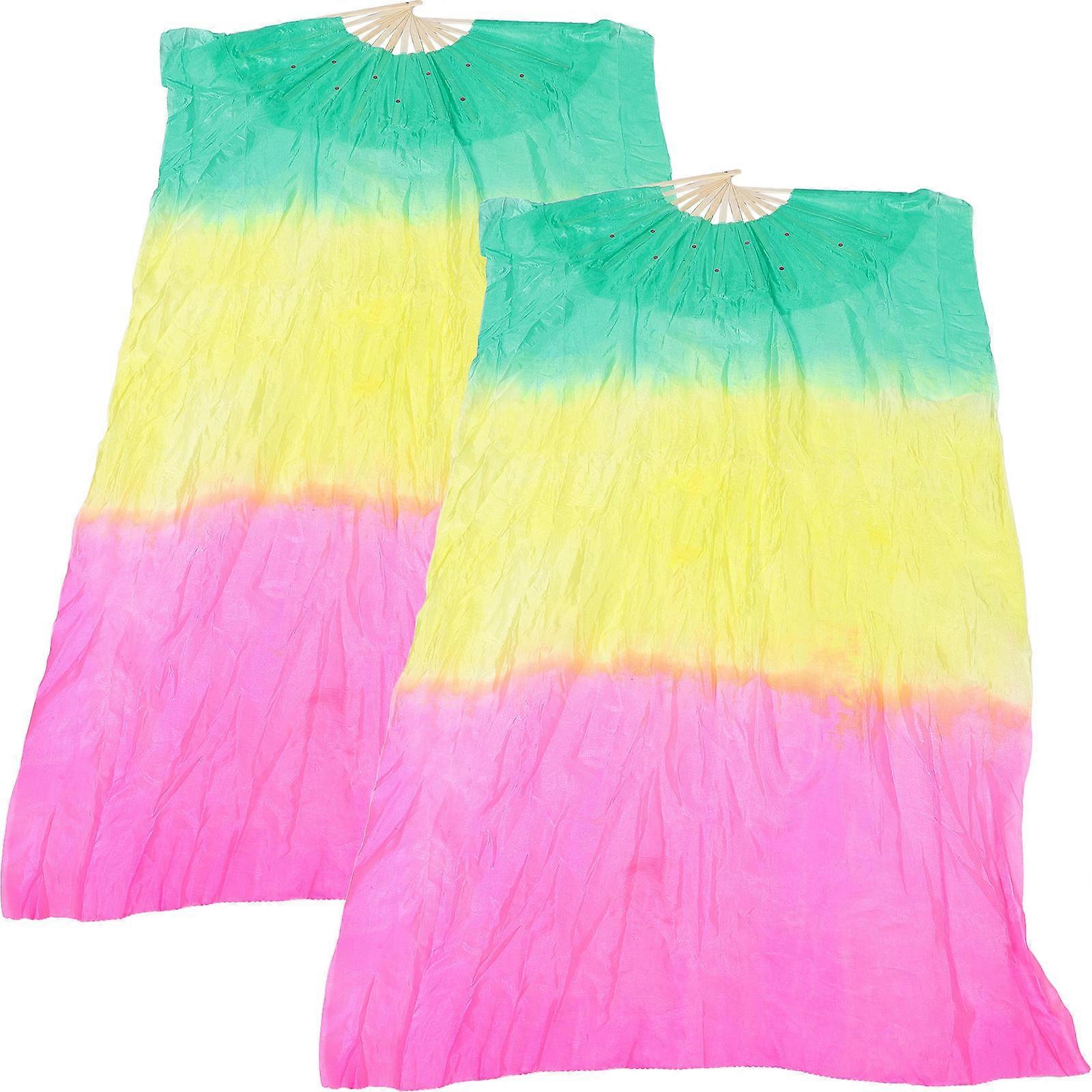 2pcs Long Gradient Silk Dancing Fans, Elegant Belly Dance Props, Lengthened Folding Fan Veils for Performance and Sharing