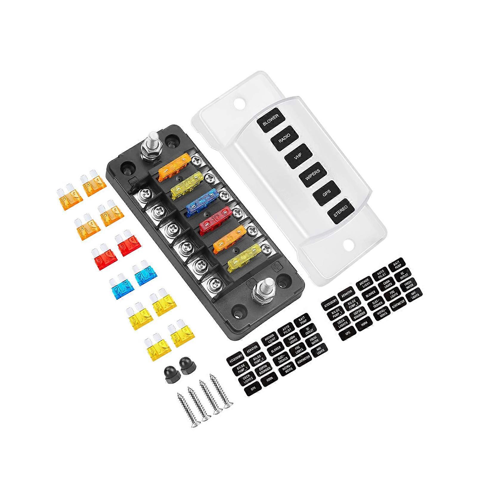 Heavy Duty 6 Circuit Fuses Box Corrosion Proof Terminals 6 Channel Fuses Panel Upgrades For Vehicle Electrical Protection Multicolor